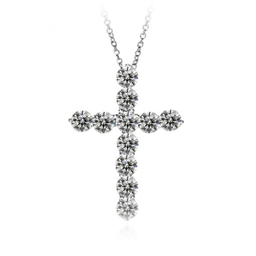 NEW 925 Sterling Silver Diamond Cross Necklace - Picture 2 of 4